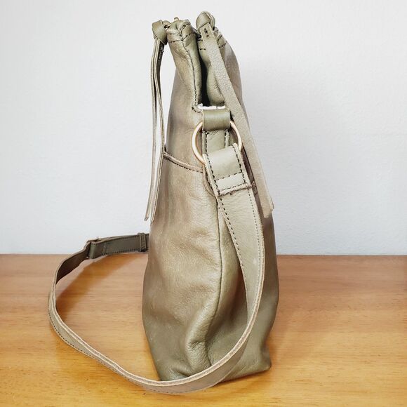 Margot Green Leather Hobo Purse Womens Slouchy Double Zip Cross body Casual Bag - Picture 5 of 12